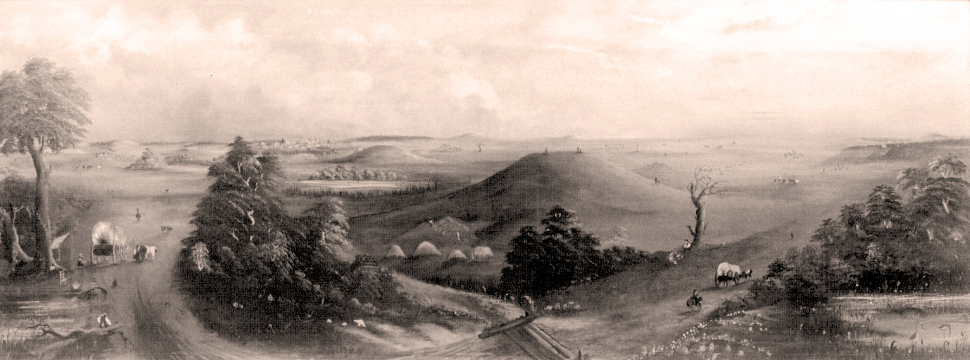 19th Century watercolor painting of the East St. Louis Mound Center